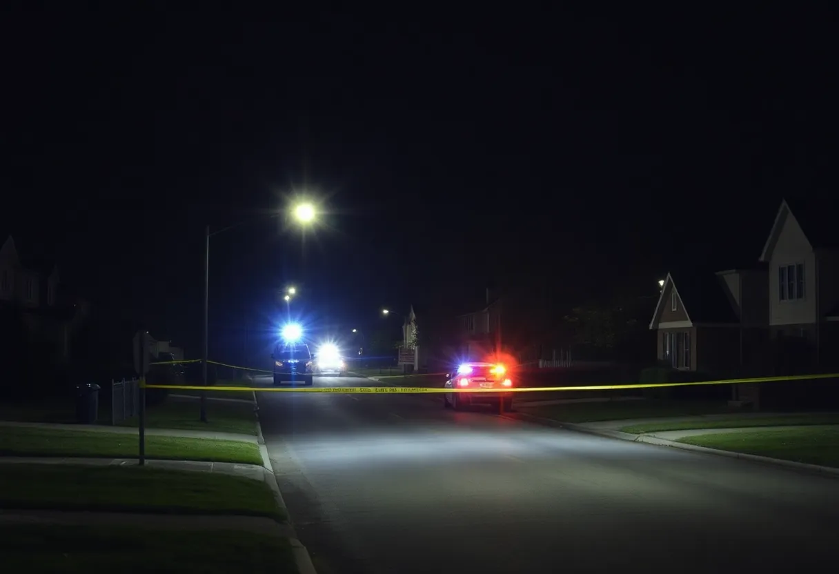Police lights at a crime scene in New Market, Alabama