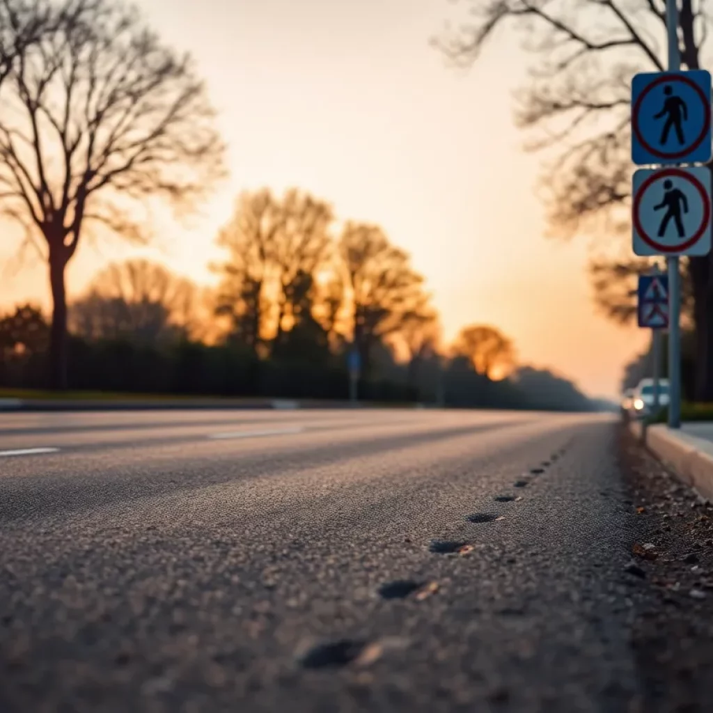 Scenic road with pedestrian safety signs