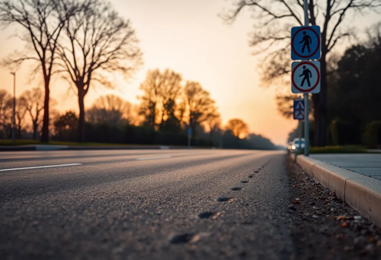 Scenic road with pedestrian safety signs
