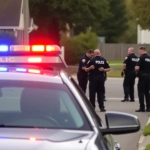 Police officers at the scene of an incident in Scottsboro