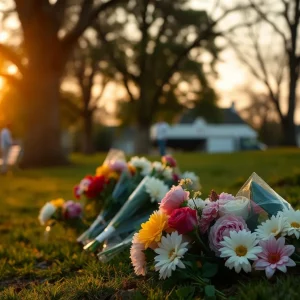 Memorial flowers and sunset honoring Reverend Henry Sledge