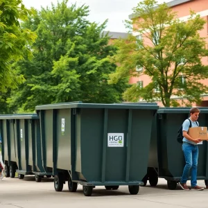 Roll-off dumpsters placed around campus for student move-in