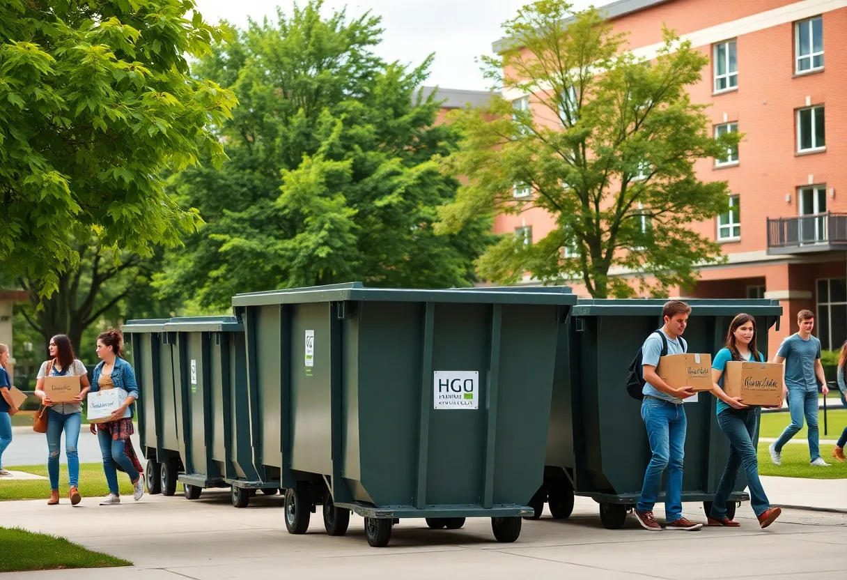 Roll-off dumpsters placed around campus for student move-in