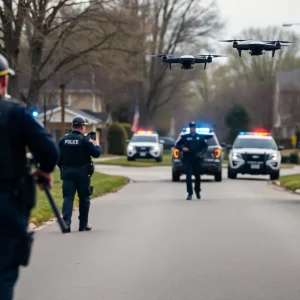 Police officers conducting a manhunt in Scottsboro