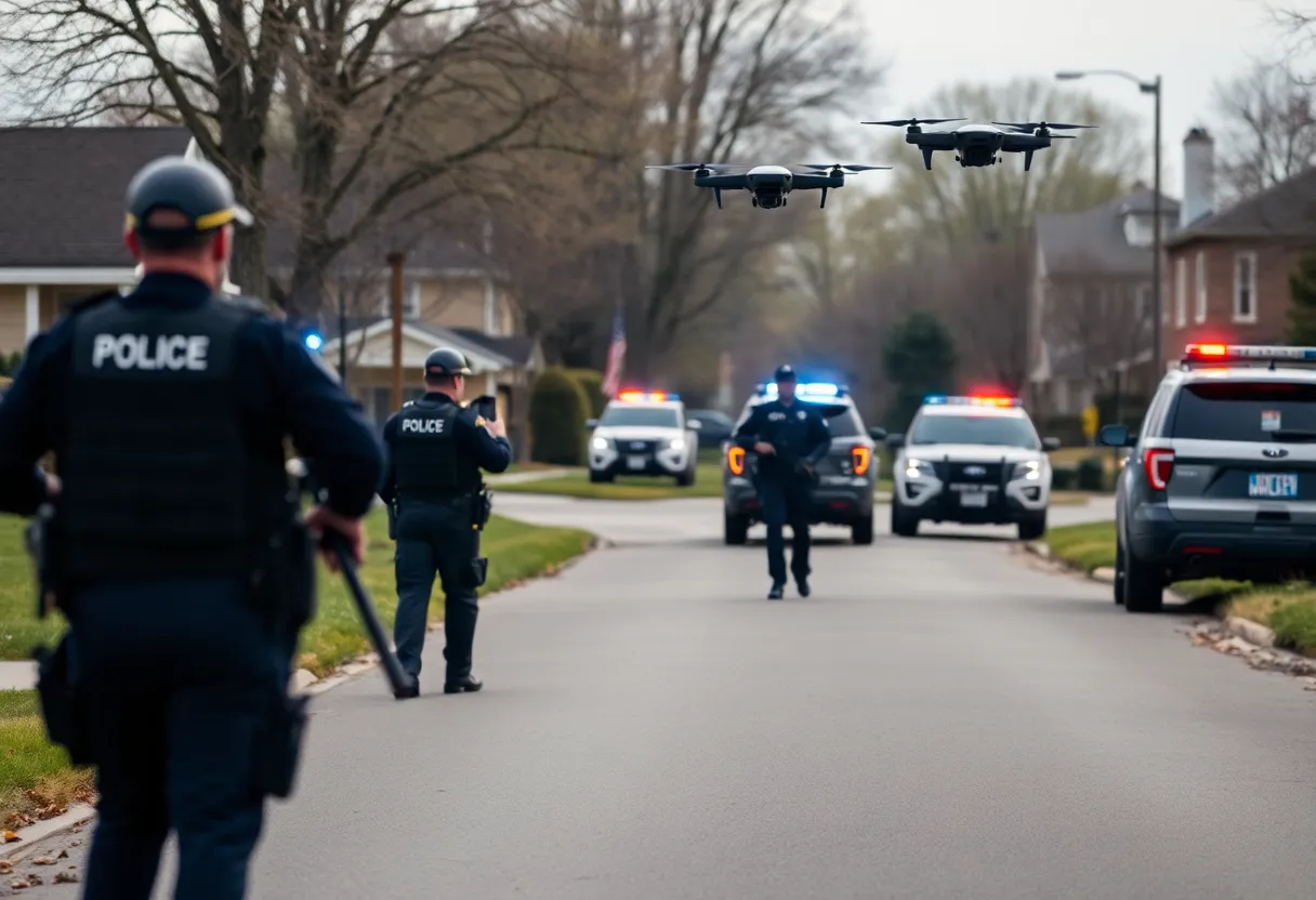 Scottsboro police officers conducting a manhunt with a drone.
