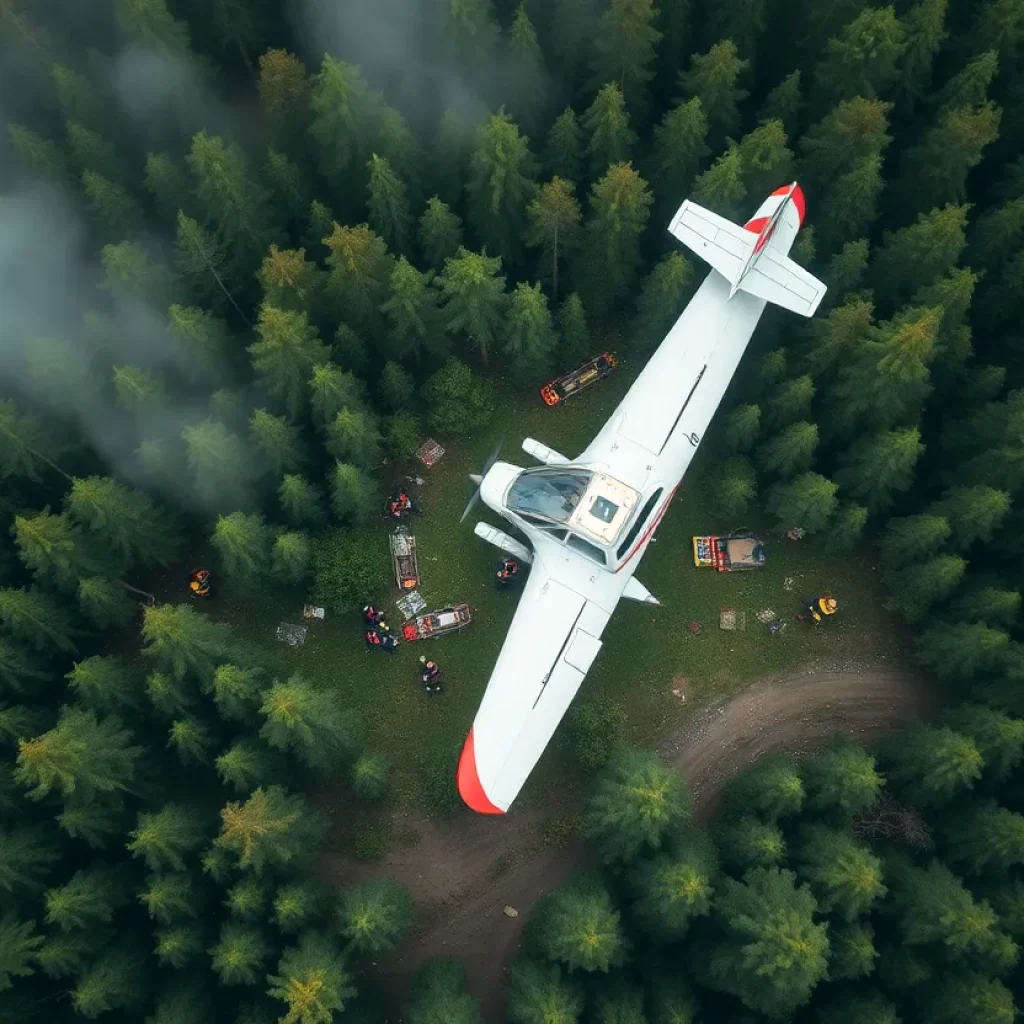 Emergency responders at the site of a skydiving plane crash