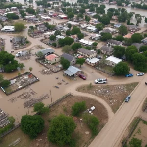 Emergency response teams conducting rescue operations in Texas flood affected area