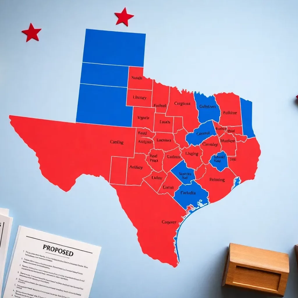 Map showing proposed redistricting districts in Texas