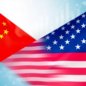 Abstract representation of U.S. and Chinese flags symbolizing trade talks