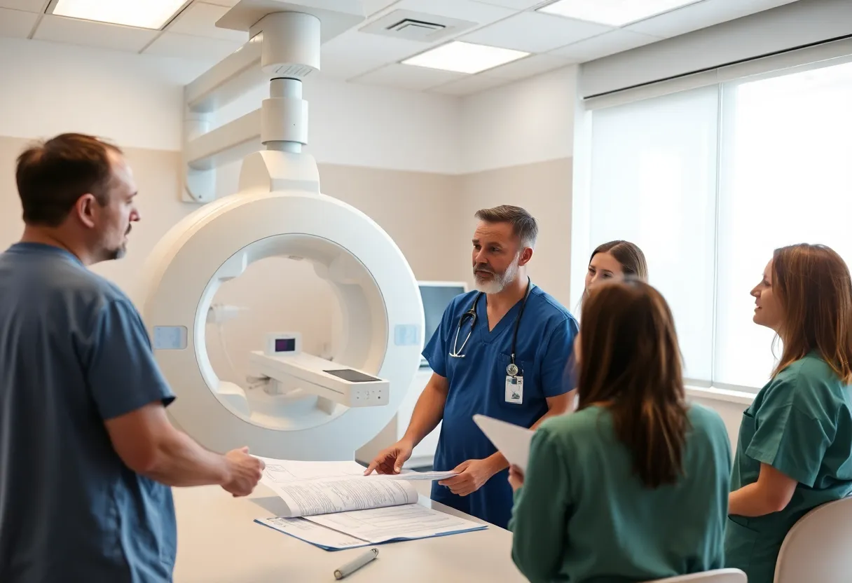 Healthcare professionals in a meeting about radiology services