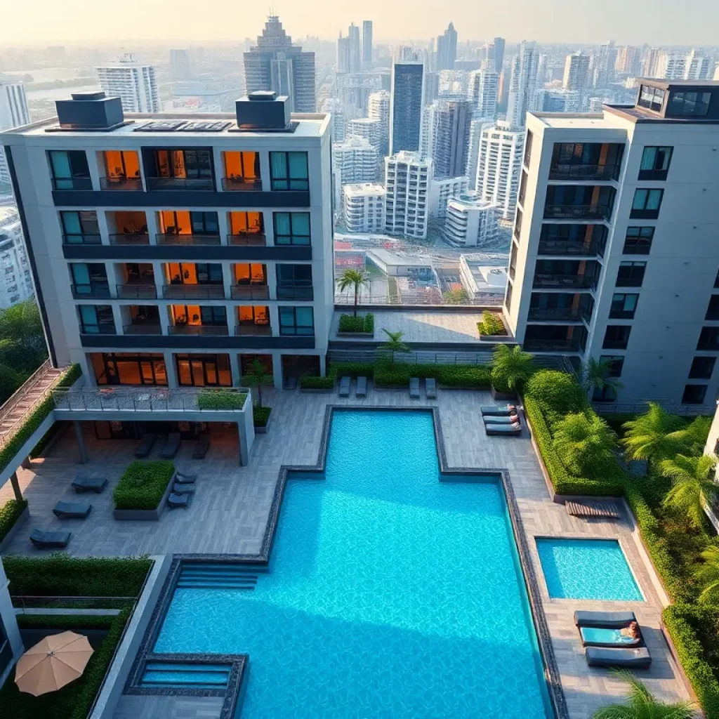 Luxury apartment complex with rooftop pool in Huntsville