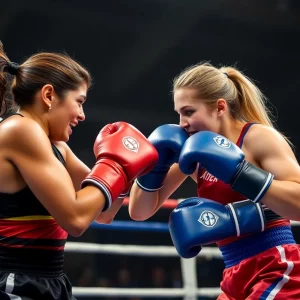 Exciting moment in women's boxing showcasing female athletes
