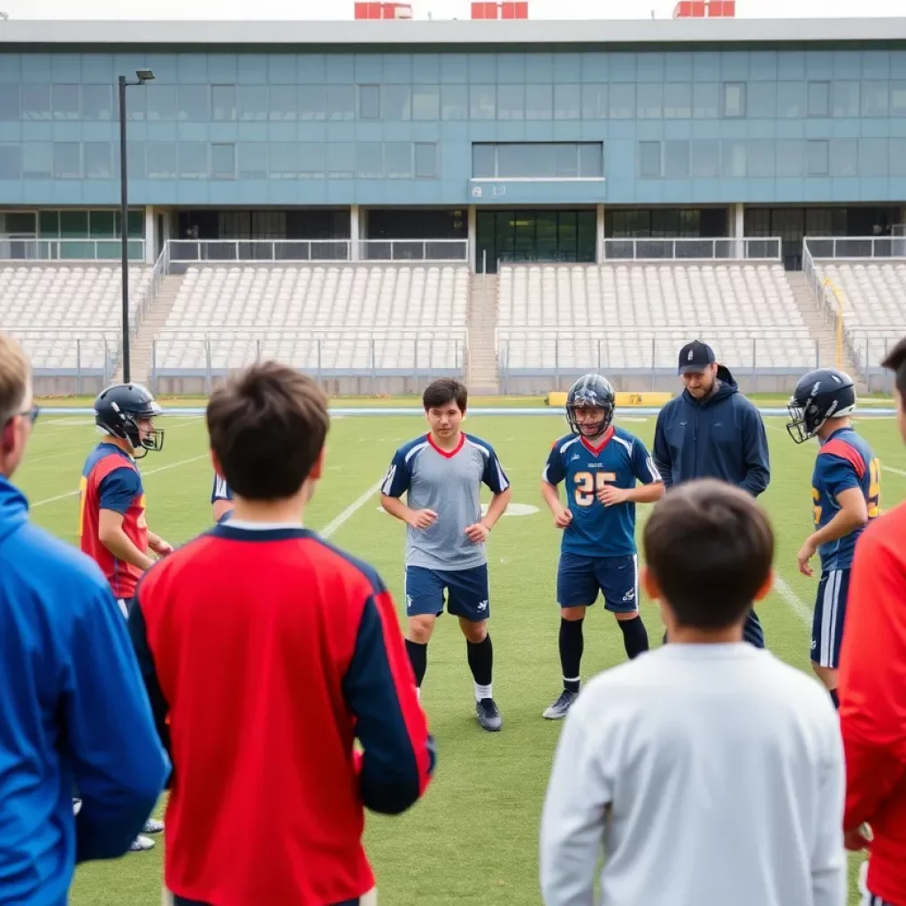 Young athletes training in a football field