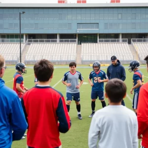 Young athletes training in a football field
