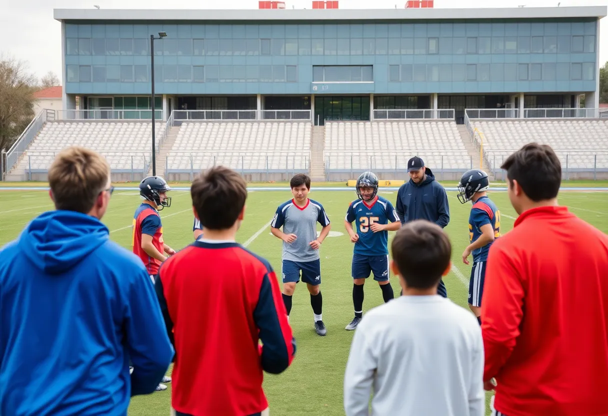 Young athletes training in a football field