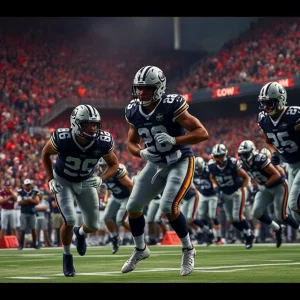 Football players in action during Alabama Crimson Tide season opener