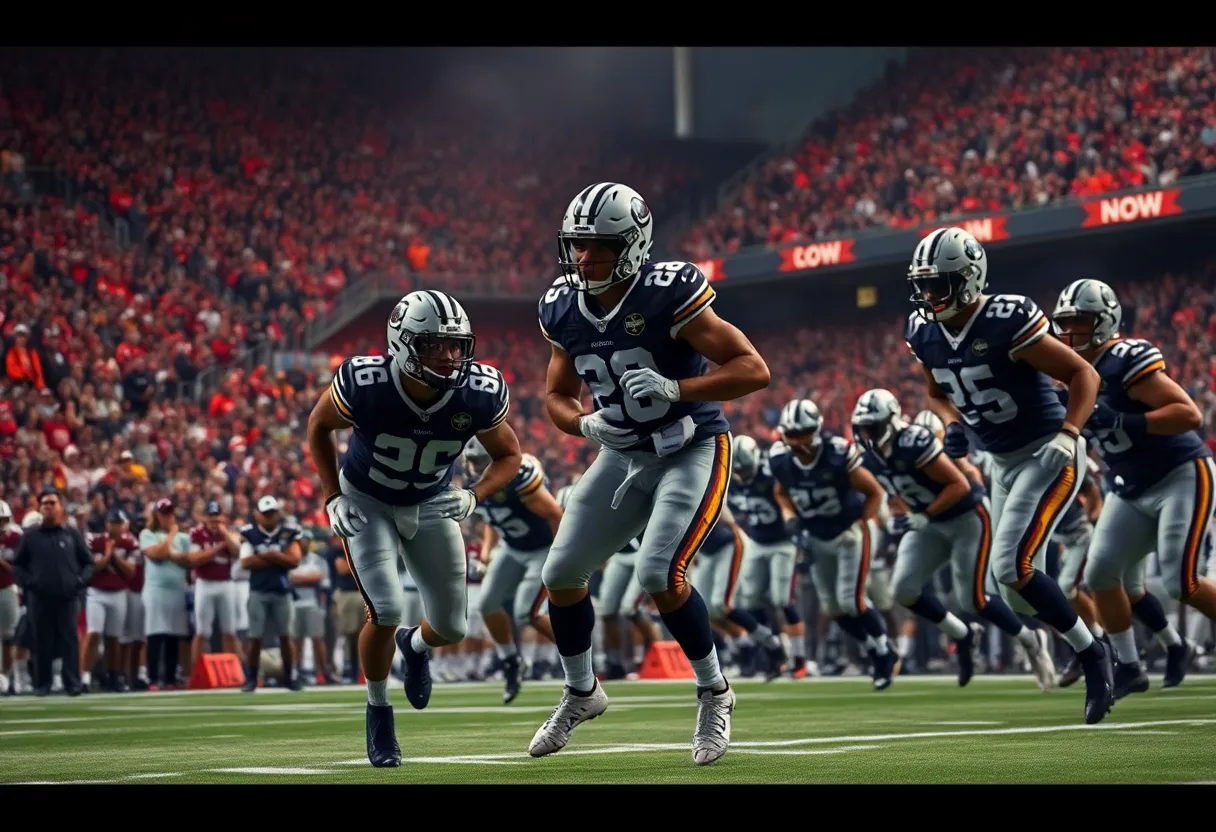 Football players in action during Alabama Crimson Tide season opener