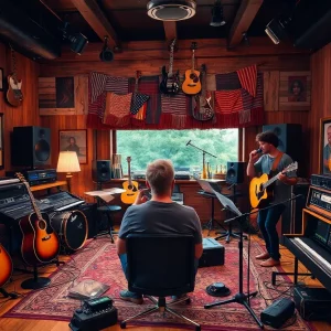 Local artists collaborating in a music studio in Alabama