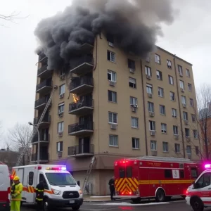 Firefighters responding to a blaze at Aura Apartments in Huntsville