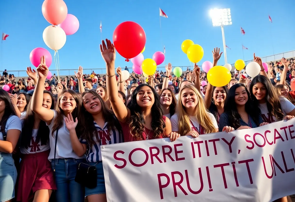 Students celebrating Bama Rush Week at the University of Alabama