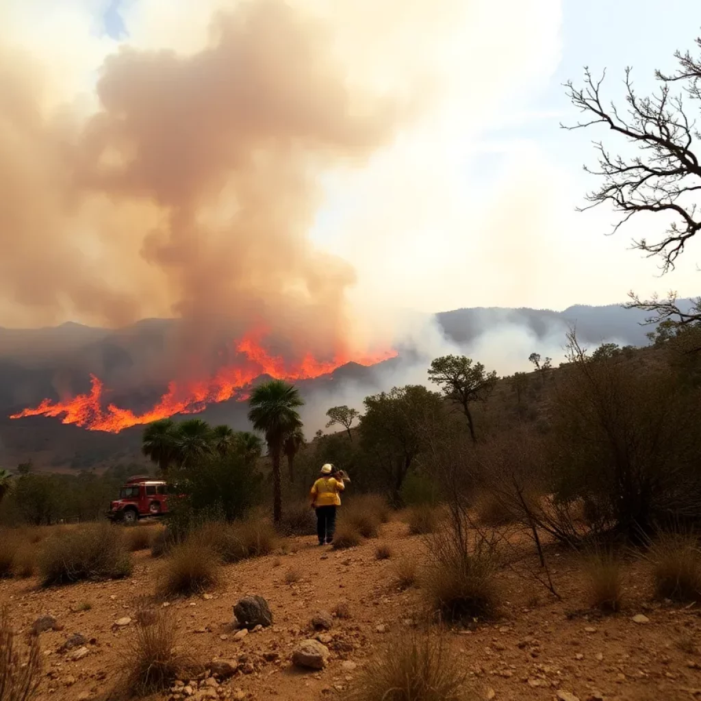 Firefighters battling a brush fire near Lake Piru