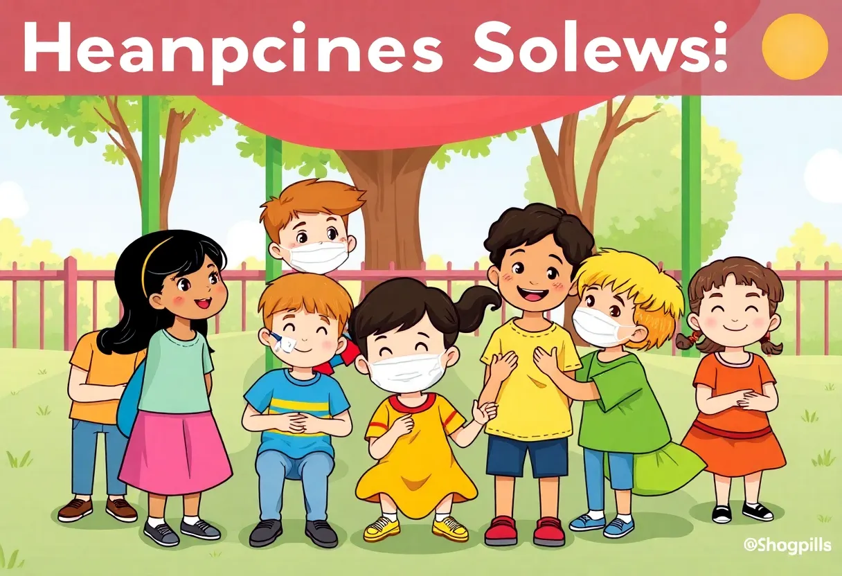 Children in a playground getting vaccinated for measles