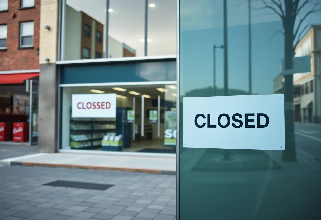 Front view of The Green Lady hemp shop closed down with signage