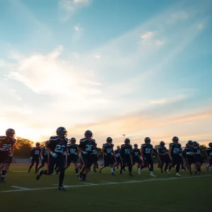 Columbia Eagles football team practicing with determination
