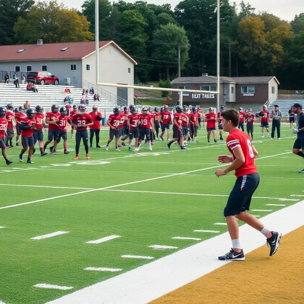 Columbia High School football team practicing on the field