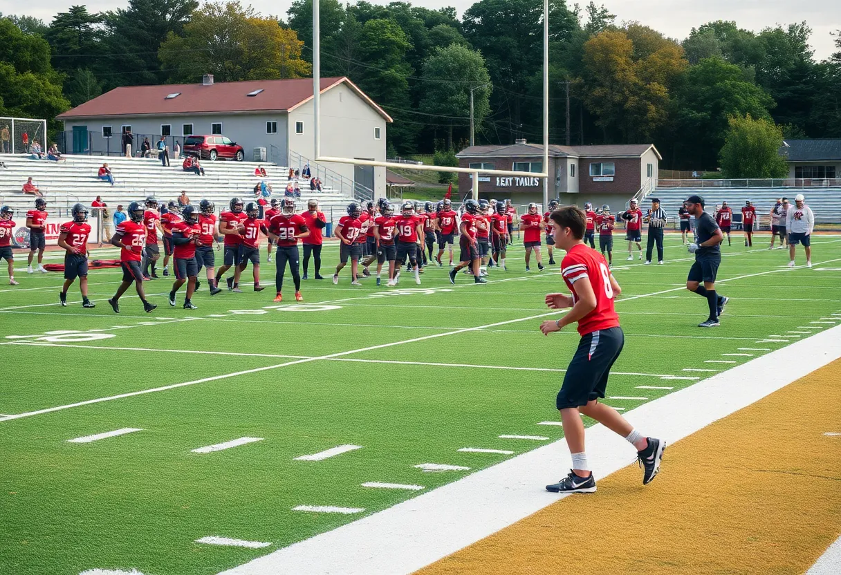 Columbia High School football team practicing on the field
