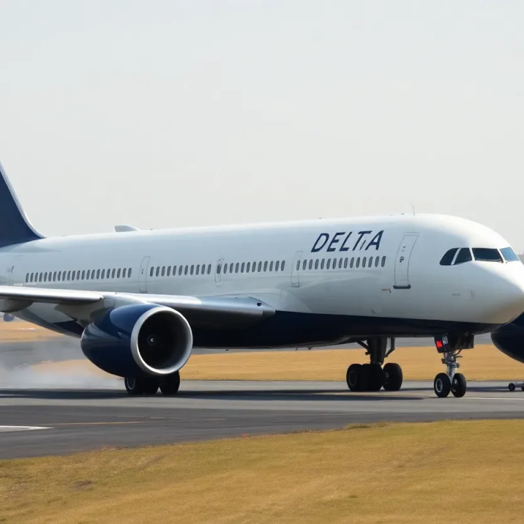 Delta Air Lines flight with smoke from engine at airport