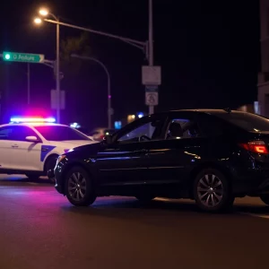 Police car and civilian vehicle after a collision in Huntsville