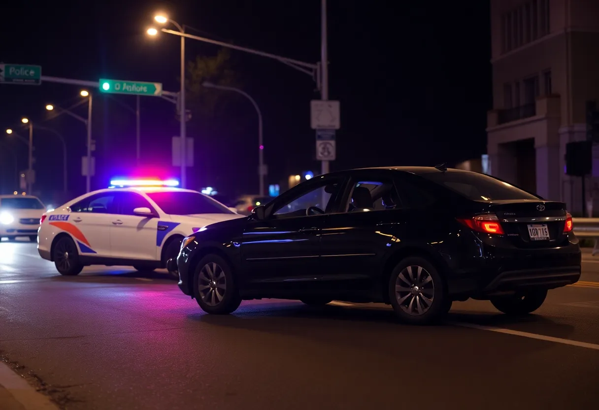 Police car and civilian vehicle after a collision in Huntsville