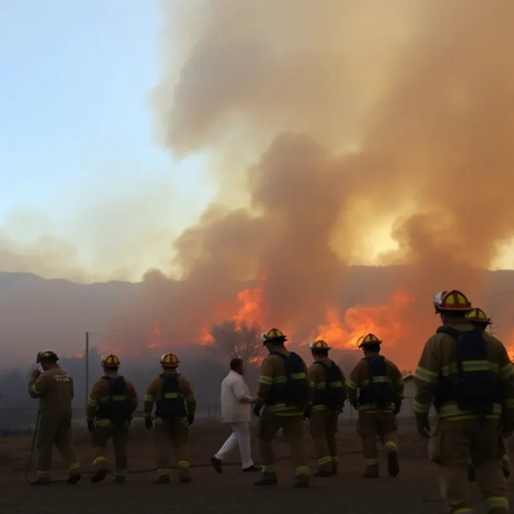 Firefighters fighting wildfires in a rugged terrain