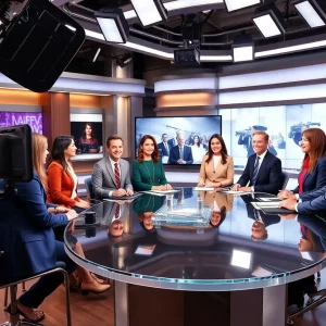 Broadcast team discussing news in a studio