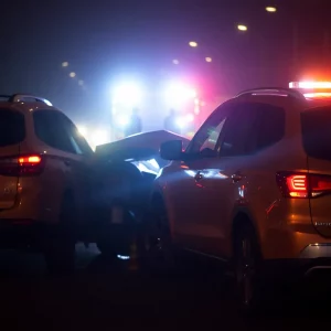 Emergency responders at a car accident scene in Huntsville