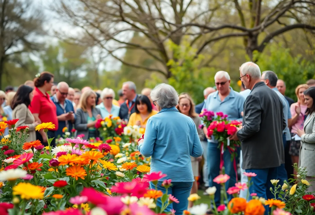 A community garden filled with flowers representing remembrance.