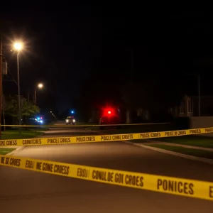 Night scene depicting a crime investigation in a quiet neighborhood