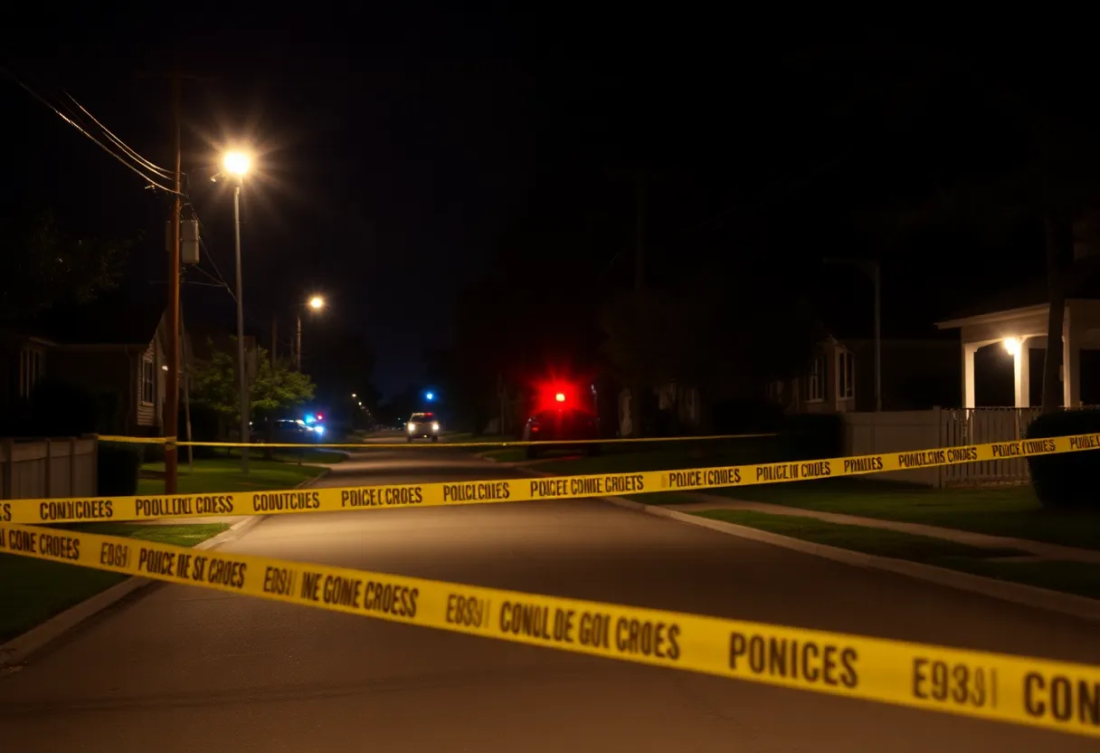 Night scene depicting a crime investigation in a quiet neighborhood