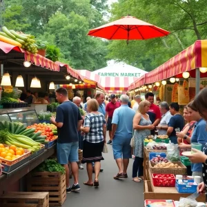 Colorful farmers market in Huntsville during Culinary Month