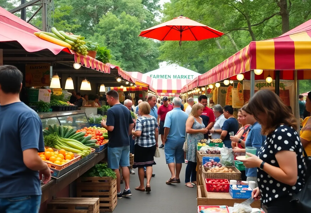Colorful farmers market in Huntsville during Culinary Month