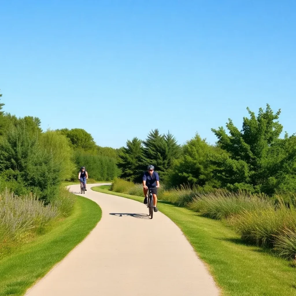 Cyclists on a picturesque greenway trail in Huntsville