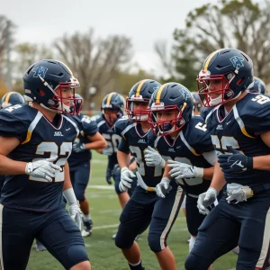 Huntsville high school football players practicing together