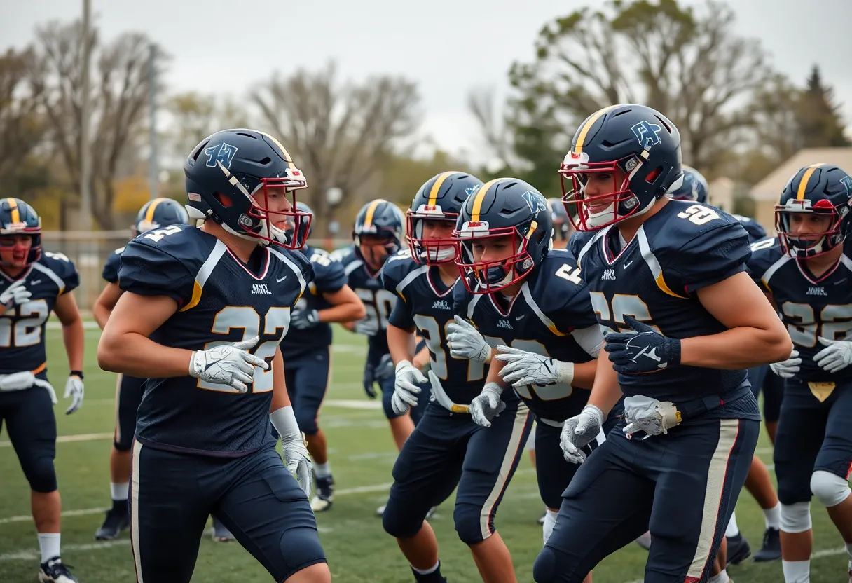 Huntsville high school football players practicing together