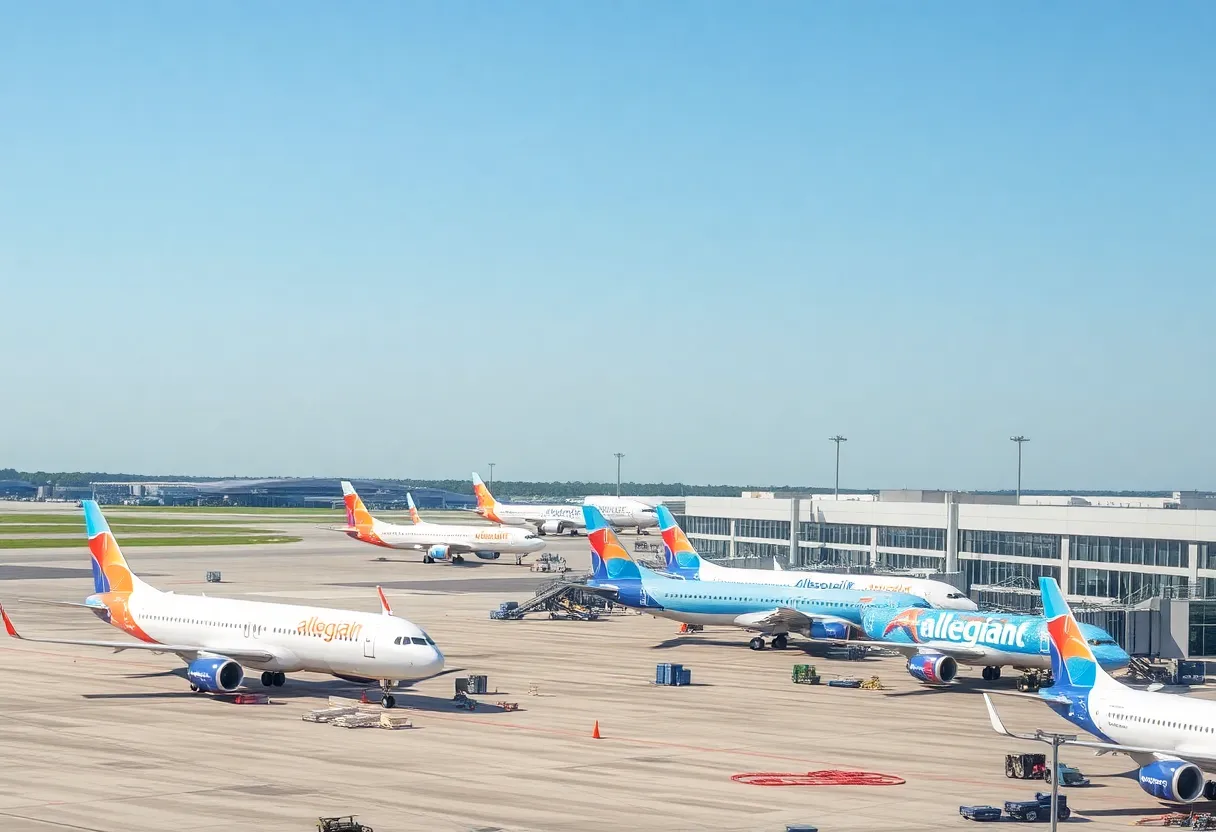 Aerial view of Huntsville International Airport showcasing Allegiant Air service.
