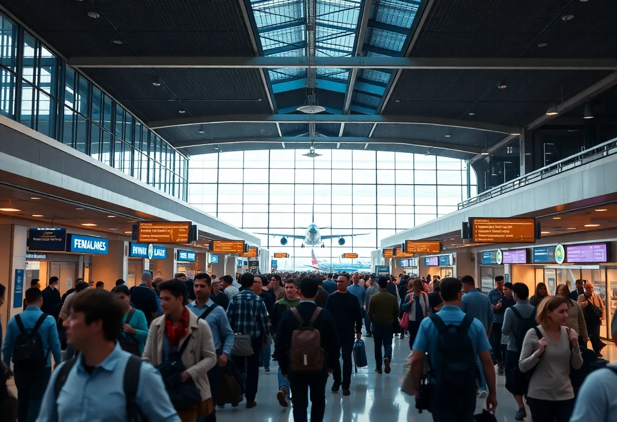 Passengers at Huntsville International Airport terminal