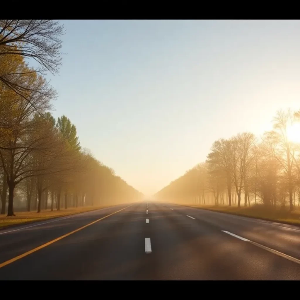 Empty road in Huntsville with trees