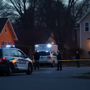 Police vehicles outside a residential neighborhood during an investigation.