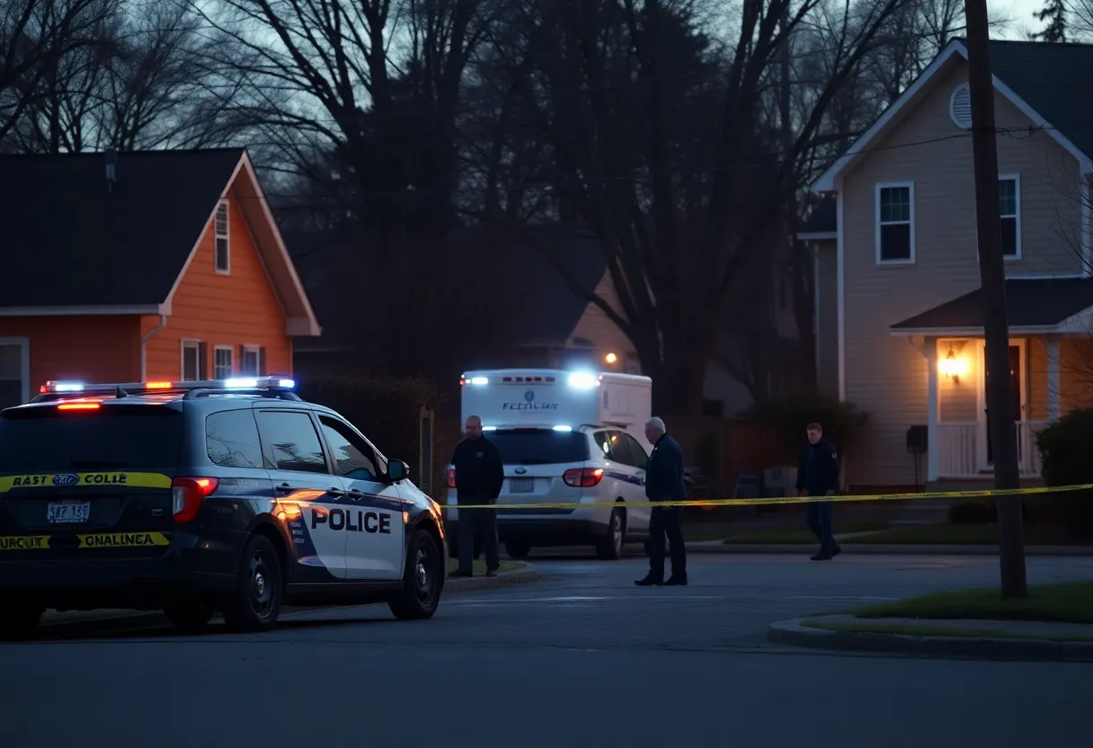 Police vehicles outside a residential neighborhood during an investigation.