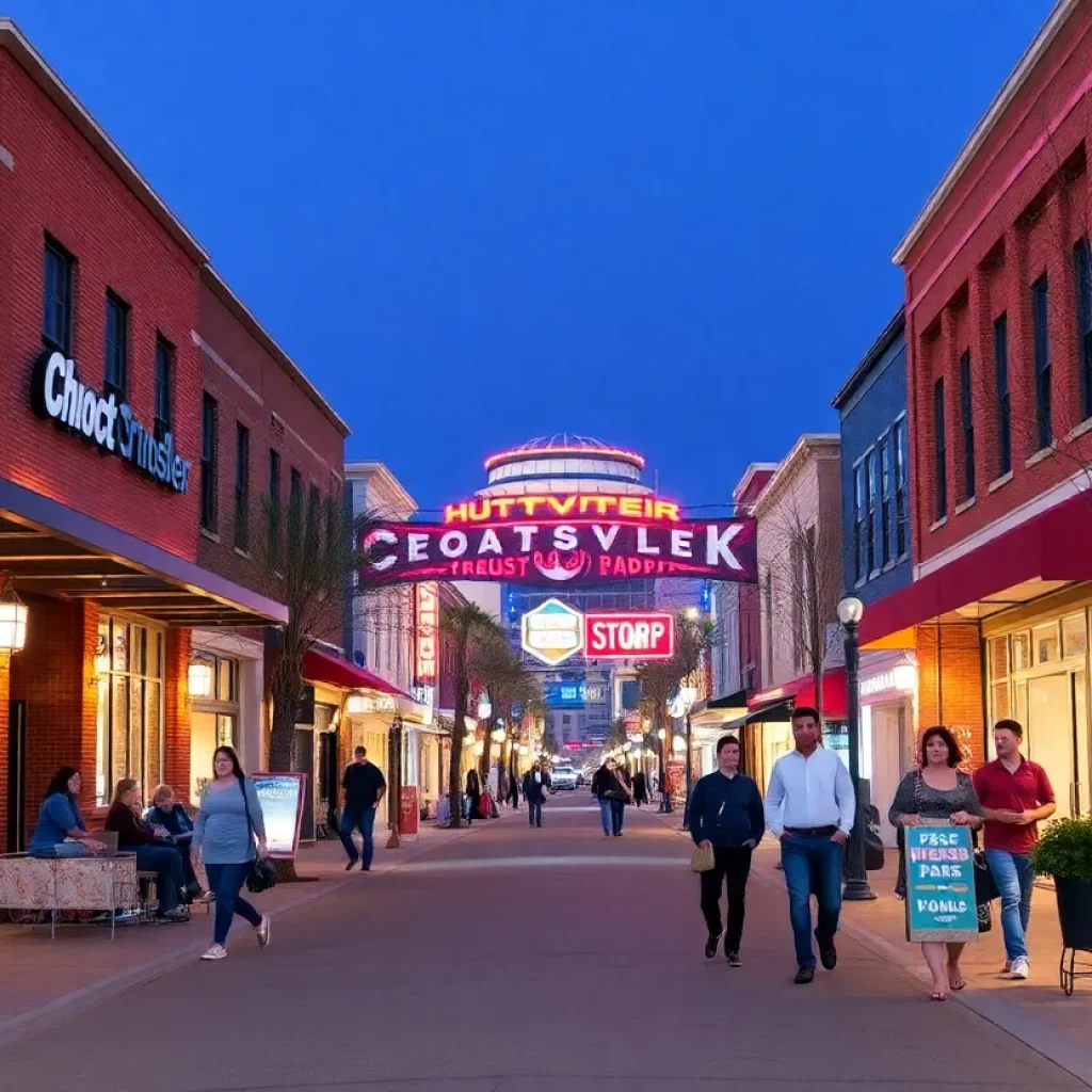 Vibrant streetscape in Huntsville with new shops and customers